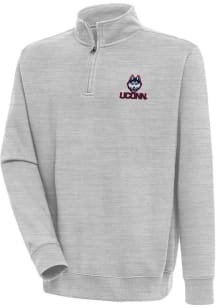 Antigua UConn Huskies Mens Grey Heather Victory Long Sleeve Qtr Zip Pullover