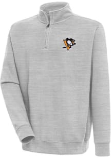 Antigua Pittsburgh Penguins Mens Grey Victory Long Sleeve Qtr Zip Pullover