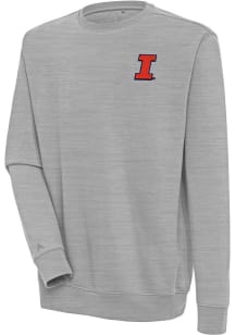 Antigua Illinois Fighting Illini Mens Grey Victory Design Long Sleeve Crew Sweatshirt