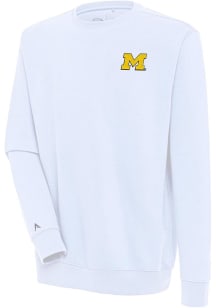 Antigua Michigan Wolverines Mens White Victory Long Sleeve Crew Sweatshirt