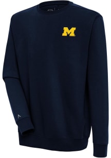 Antigua Michigan Wolverines Mens Blue Victory Long Sleeve Crew Sweatshirt
