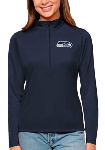 Antigua Seattle Seahawks Womens Navy Blue Tribute Qtr Zip Pullover