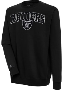 Antigua Las Vegas Raiders Mens Black Full Front Chain Chenille Victory Long Sleeve Crew Sweatshirt