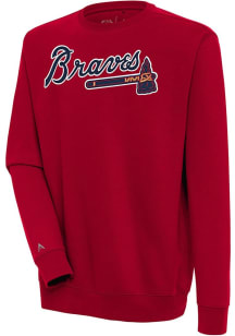 Antigua Atlanta Braves Mens Red Full Front Victory Long Sleeve Crew Sweatshirt
