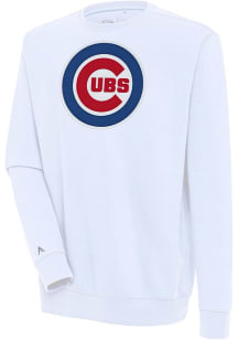 Antigua Chicago Cubs Mens White Full Front Victory Long Sleeve Crew Sweatshirt