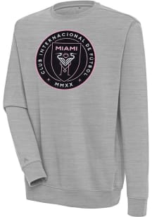 Antigua Inter Miami CF Mens Grey Full Front Victory Long Sleeve Crew Sweatshirt