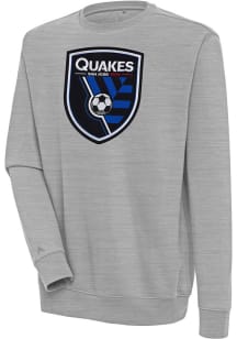 Antigua San Jose Earthquakes Mens Grey Full Front Victory Long Sleeve Crew Sweatshirt