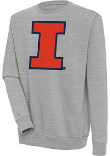 Antigua Illinois Fighting Illini Mens Grey Full Front Victory Long Sleeve Crew Sweatshirt