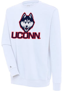 Antigua UConn Huskies Mens White Full Front Victory Long Sleeve Crew Sweatshirt
