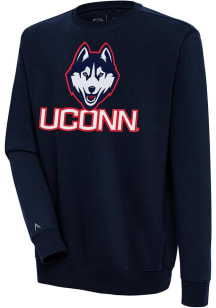 Antigua UConn Huskies Mens Navy Blue Full Front Victory Long Sleeve Crew Sweatshirt