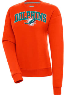 Antigua Miami Dolphins Womens Orange Full Front Chain Chenille Victory Crew Sweatshirt