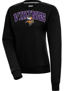 Antigua Minnesota Vikings Womens Black Full Front Chain Chenille Victory Crew Sweatshirt