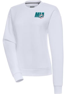 Antigua Miami Dolphins Womens White Chainstitch Victory Crew Sweatshirt