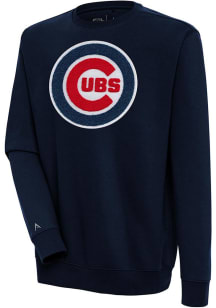 Antigua Chicago Cubs Mens Navy Blue Chenille Logo Victory Long Sleeve Crew Sweatshirt