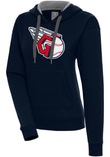 Antigua Cleveland Guardians Womens Navy Blue Chenille Logo Victory Pullover