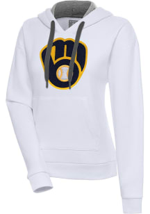 Antigua Milwaukee Brewers Womens White Chenille Logo Victory Pullover