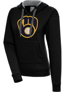 Antigua Milwaukee Brewers Womens Black Chenille Logo Victory Pullover