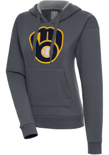 Antigua Milwaukee Brewers Womens Charcoal Chenille Logo Victory Pullover