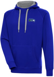 Antigua Seattle Seahawks Mens Blue Classic Logo Victory Long Sleeve Hoodie