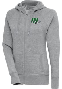 Antigua Philadelphia Eagles Womens Grey Chainstitch Retro Victory Long Sleeve Full Zip Jacket