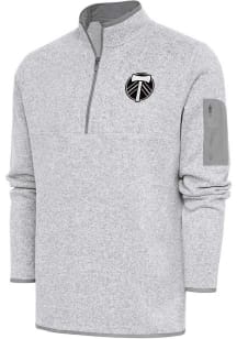 Antigua Portland Timbers Mens Grey Metallic Logo Fortune Long Sleeve Qtr Zip Pullover