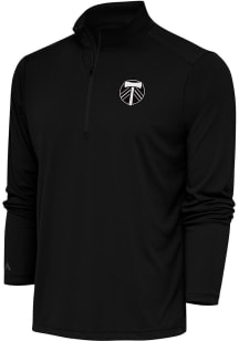 Antigua Portland Timbers Mens Black Metallic Logo Tribute Long Sleeve Qtr Zip Pullover