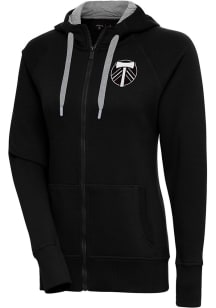 Antigua Portland Timbers Womens Black Metallic Logo Victory Long Sleeve Full Zip Jacket