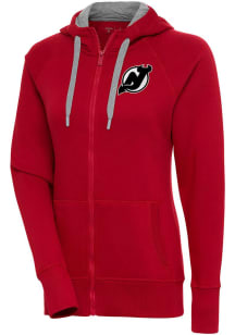 Antigua New Jersey Devils Womens Red Metallic Logo Victory Long Sleeve Full Zip Jacket