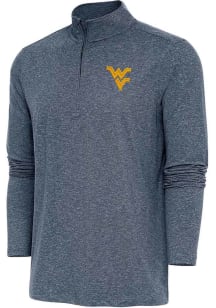 Antigua West Virginia Mountaineers Mens Navy Blue Hunk Long Sleeve Qtr Zip Pullover