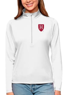 Antigua Harvard Crimson Womens White Tribute Qtr Zip Pullover