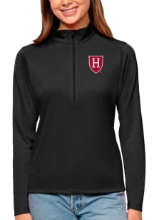 Antigua Harvard Crimson Womens Black Tribute Qtr Zip Pullover
