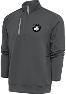 Antigua Boston Celtics Mens Grey Metallic Logo Generation Long Sleeve Qtr Zip Pullover