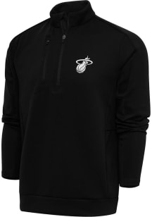Antigua Miami Heat Mens Black Metallic Logo Generation Long Sleeve Qtr Zip Pullover