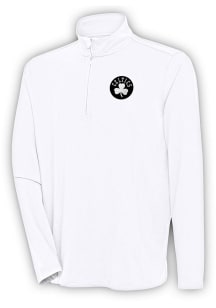 Antigua Boston Celtics Mens White Metallic Logo Hunk Long Sleeve Qtr Zip Pullover