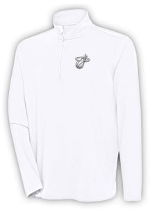 Antigua Miami Heat Mens White Metallic Logo Hunk Long Sleeve Qtr Zip Pullover