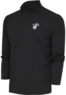 Antigua Miami Heat Mens Grey Metallic Logo Tribute Long Sleeve Qtr Zip Pullover