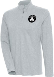 Antigua Boston Celtics Womens Grey Metallic Logo Confront Qtr Zip Pullover