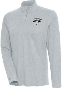 Antigua New York Knicks Womens Grey Metallic Logo Confront Qtr Zip Pullover