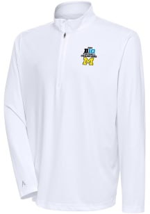 Antigua Michigan Wolverines Mens White 2023 Big Ten Champions Tribute Long Sleeve Qtr Zip Pullover