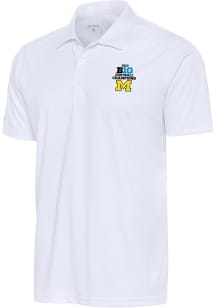 Antigua Michigan Wolverines Mens White 2023 Big Ten Champions Tribute Short Sleeve Polo