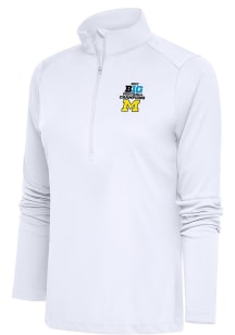 Antigua Michigan Wolverines Womens White 2023 Big Ten Champions Tribute Qtr Zip Pullover