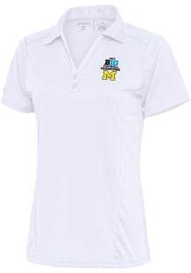 Antigua Michigan Wolverines Womens White 2023 Big Ten Champions Tribute Short Sleeve Polo Shirt