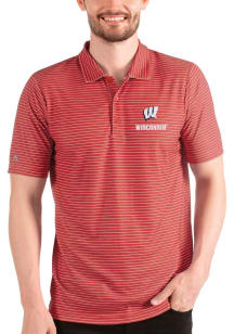 Antigua Wisconsin Badgers Mens Red Esteem Short Sleeve Polo