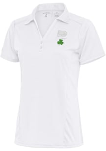 Antigua Philadelphia Flyers Womens White Shamrock Tribute Short Sleeve Polo Shirt