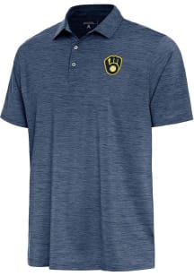 Antigua Milwaukee Brewers Mens Navy Blue Layout Short Sleeve Polo
