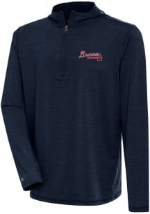 Antigua Atlanta Braves Mens Navy Blue Tidy Long Sleeve Qtr Zip Pullover