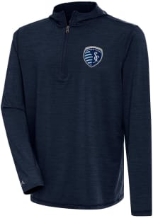 Antigua Sporting Kansas City Mens Navy Blue Tidy Long Sleeve Lightweight Hoodie