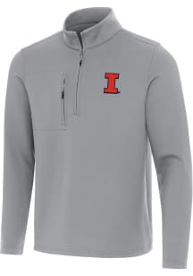 Antigua Illinois Fighting Illini Mens Grey Insider Long Sleeve Qtr Zip Pullover