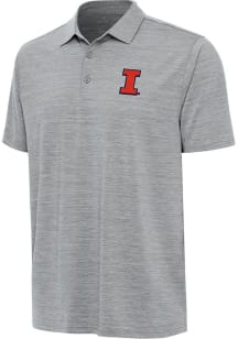 Antigua Illinois Fighting Illini Mens Grey Layout Short Sleeve Polo