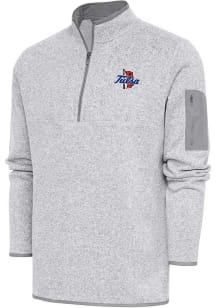 Antigua Tulsa Golden Hurricane Mens Grey Fortune Long Sleeve Qtr Zip Fashion Pullover
